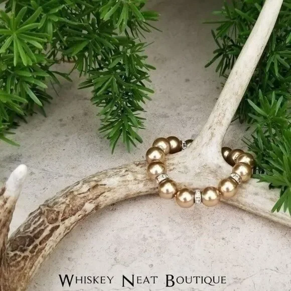 Pearl and Rondelle Rhinestone Stretch Bracelet Handmade - Picture 3 of 4